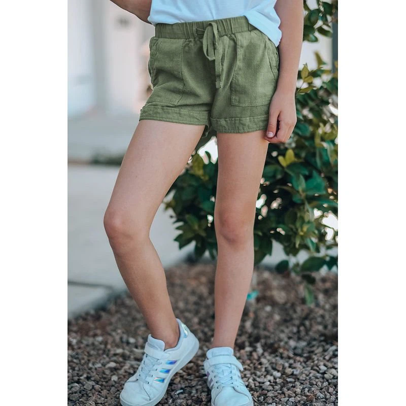 Gwyrdd Elastig Waist Drawstring Merch Shorts