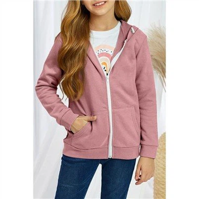 Côt Merch Hwd Zipper Pinc gyda Phoced